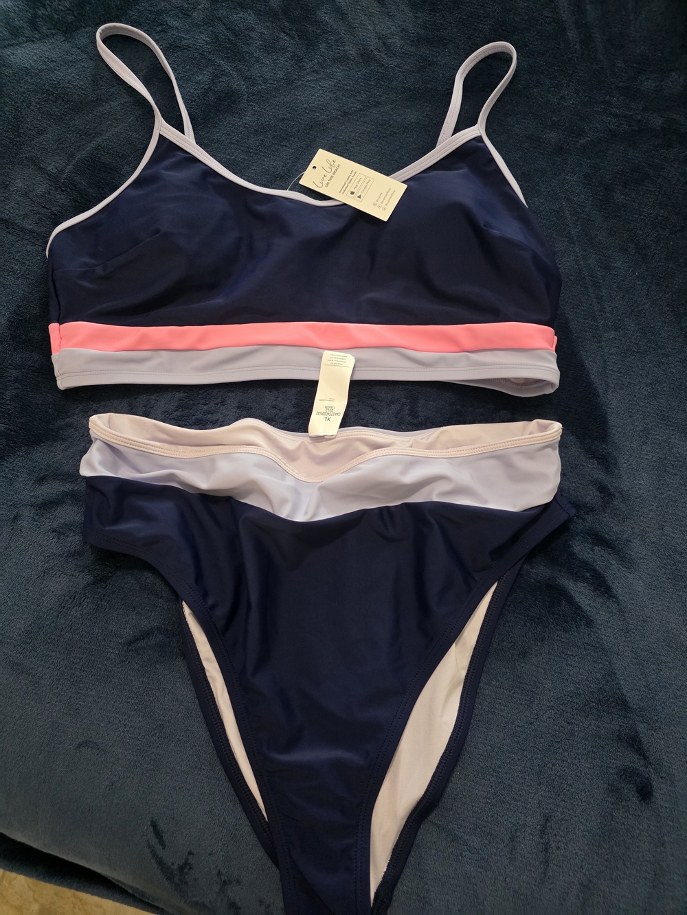 Cupshe Navy, Light Pink & Coral Colorblock Bikini Set